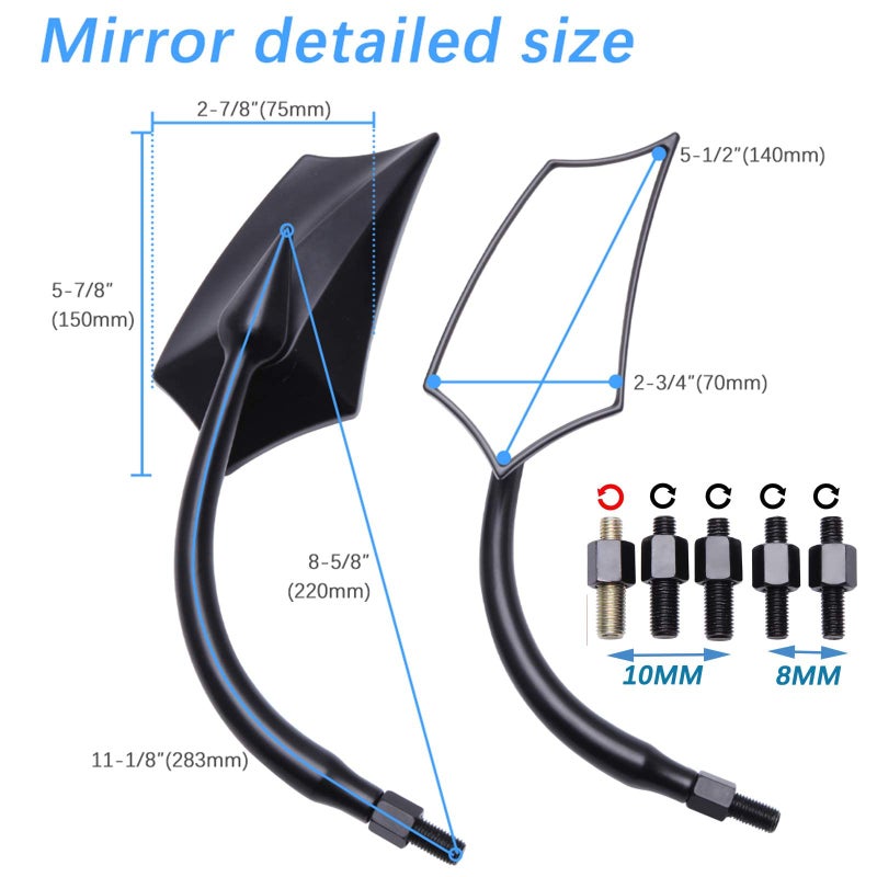JMTBNO Universal 8MM 10MM Motorcycle Mirrors Rear View Black Compatible with Street Bike Sports Bike Chopper Cruiser Touring - Image 2